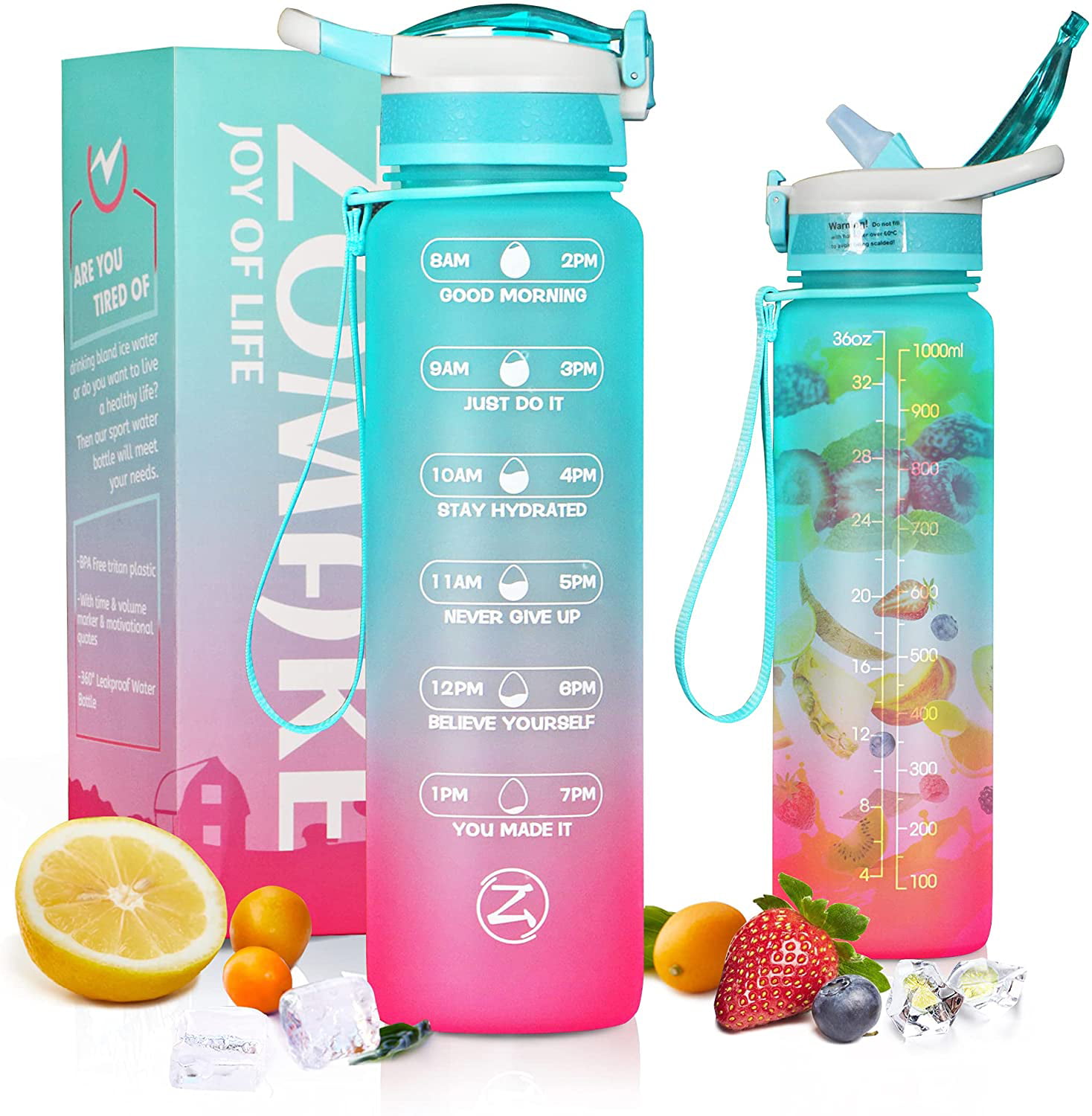 Glass Leak-proof Bottle Cute Kids Water Bottle with Fruit Infuser12 Oz 