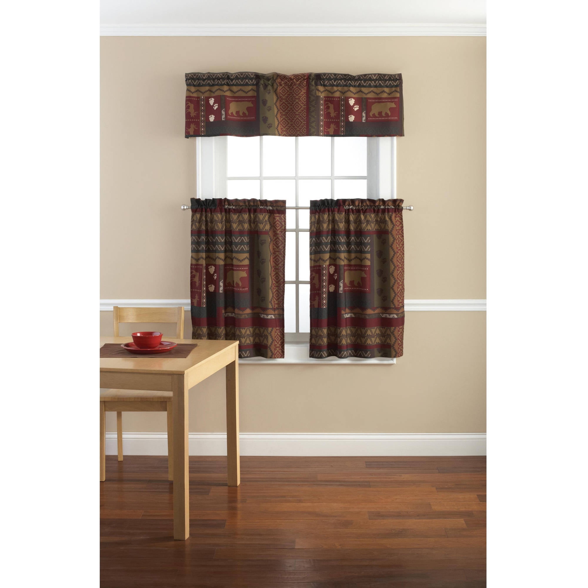 Mainstays Tahoe Cabin Printed Valance And Kitchen Curtains