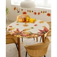 thumbnail image 4 of Round Fitted Tablecloths with Elastic Edge Thanksgiving Farm Pumpkin Maple Leaf Oil-Proof Waterproof Wipeable Table Cover for Kitchen Dining Party Decor Fall Plant Retro Linen Table Clothes,36" - 44", 4 of 6