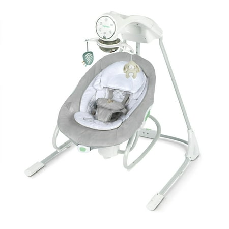 InLighten Soothing Swing & Rocker, Vibrating Swivel Infant Seat, Soothing Sounds, USB-Powered, Gray