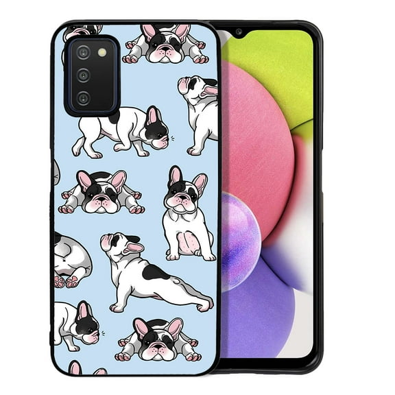 WIRESTER Shockproof Soft Rubber Cover Case for Samsung Galaxy A03S 4G LTE (Not 5G) 6.5" 2021, French Bulldog Funny Playful Postures On Light Blue Background