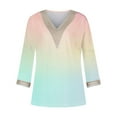 thumbnail image 4 of Weiqiqre Summer Fashion Tops for Women Graphic Gradient Printed Lace V-Neck 3/4 Sleevet Casual T-shirt Blouse, 4 of 5