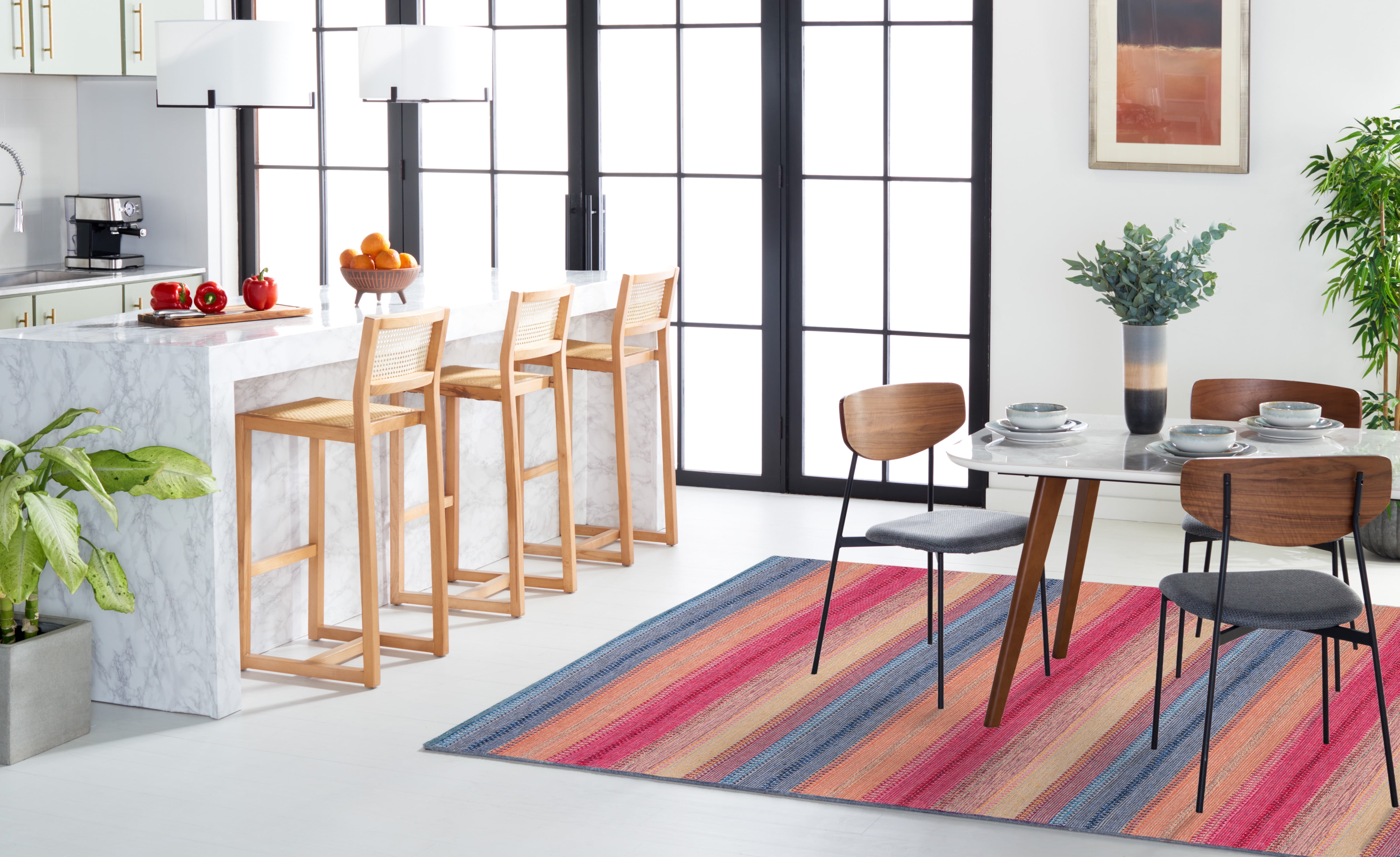 SAFAVIEH Montauk Albine Striped Cotton Area Rug, Blue/Red, 6' x 6' Square