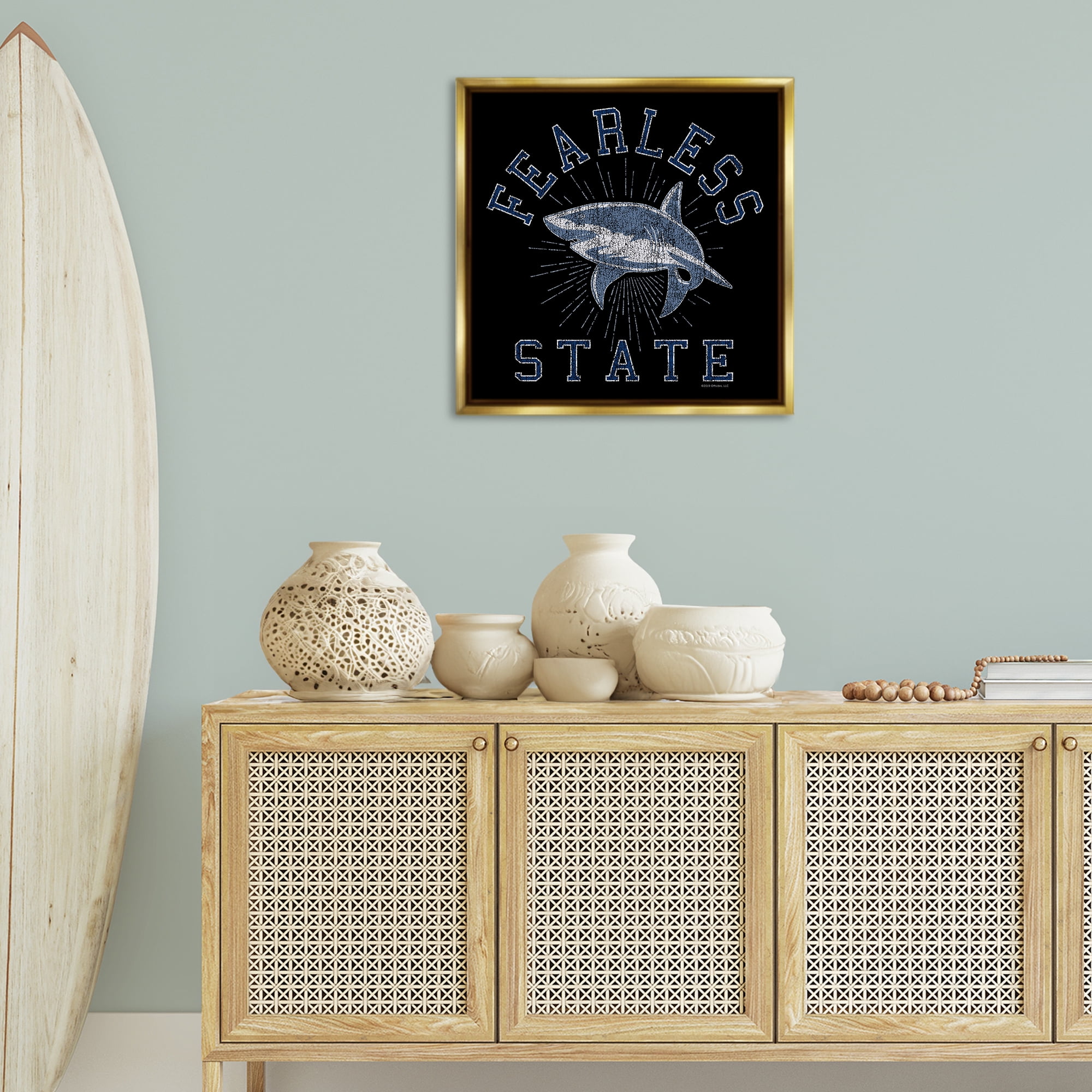 Stupell Industries Fearless State Shark Animals Painting Gold Floater Framed Canvas Art Print Wall Art, 25 x 25