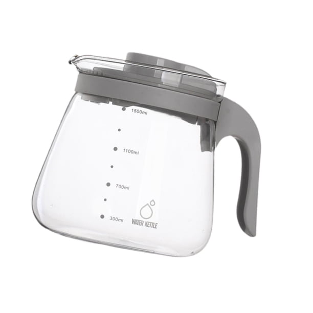 Tetera de vidrio, tetera, cafetera, jarra de leche transparente de 1,7 L, jarra fría y caliente, jarra de bebidas para café floreciente y té de hojas Gris