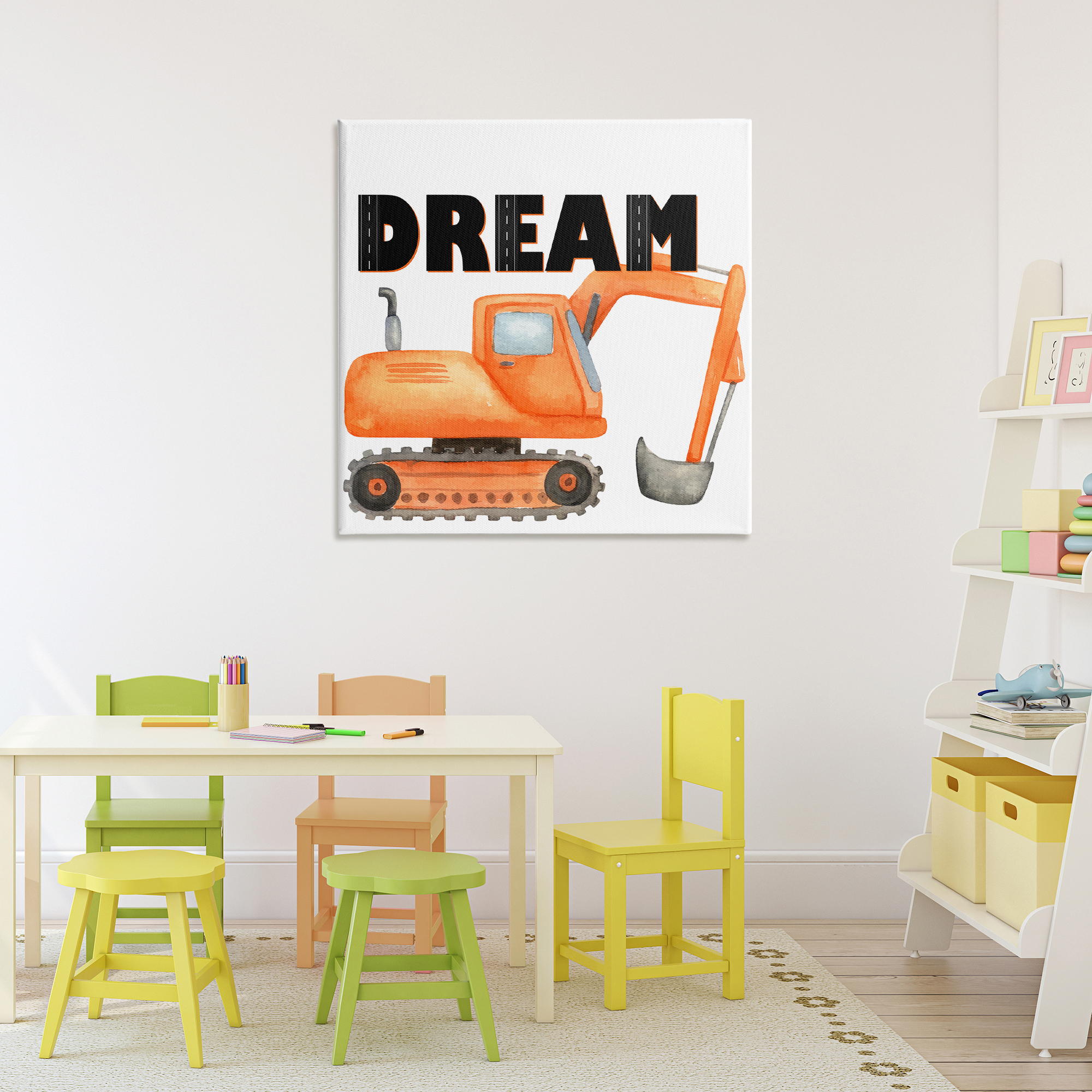 Dream with Orange Excavator Canvas Wall Art, design by Kim Allen