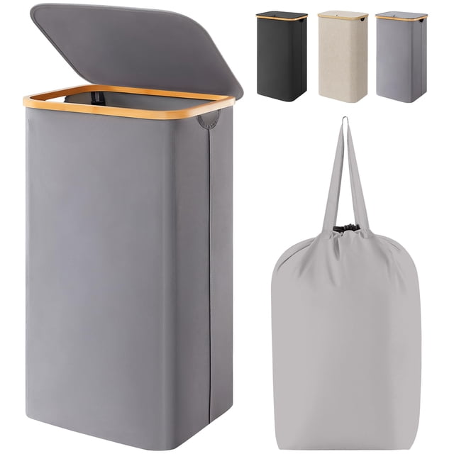 Cesta de ropa Lifewit de 100 litros con tapa y bolsa extraíble, color gris