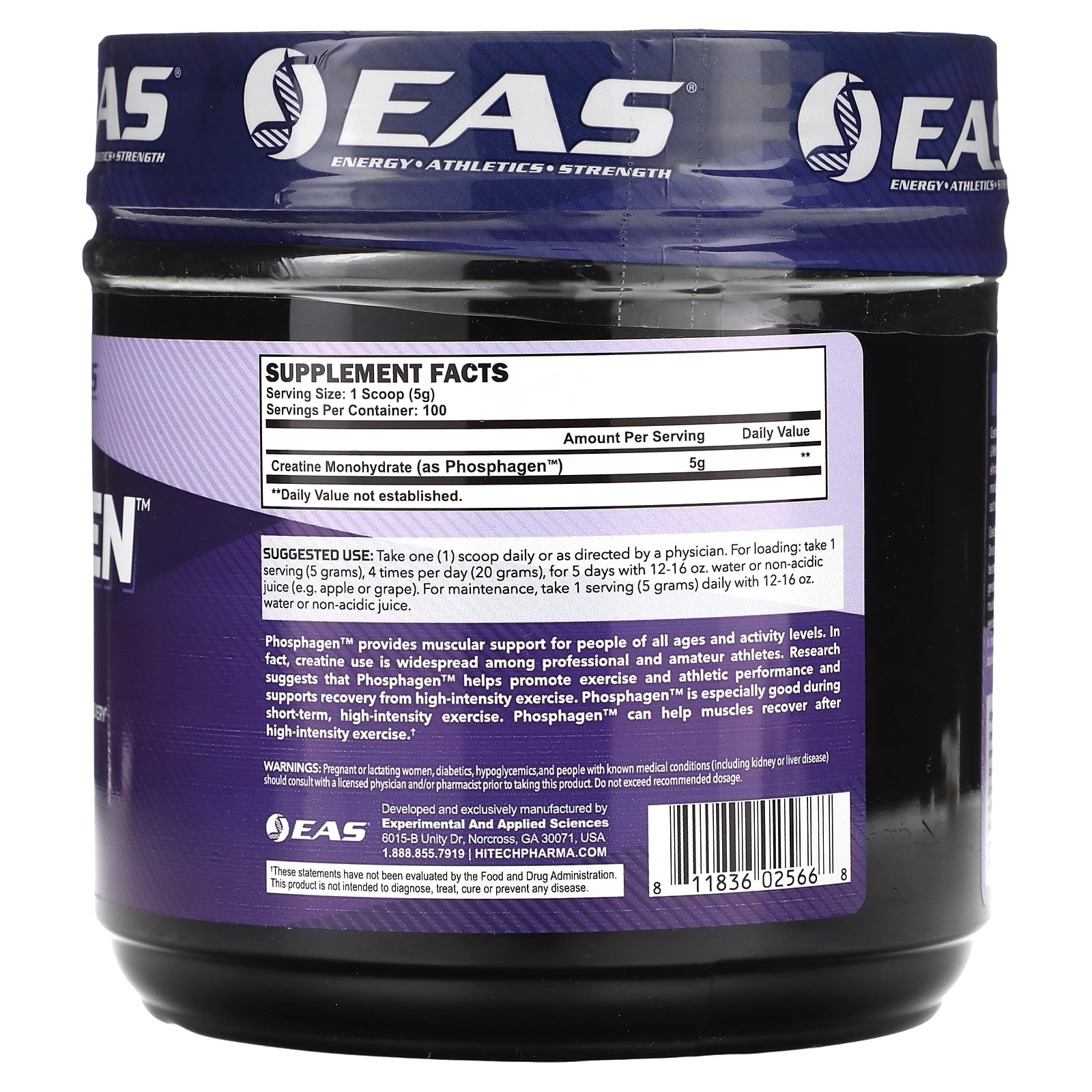 EAS Phosphagen Ultimate Creatine Powder | Power, Strength, Muscle Size, & Cell Volumization | Pure 99.9% Potency | 100 Servings (Unflavored)