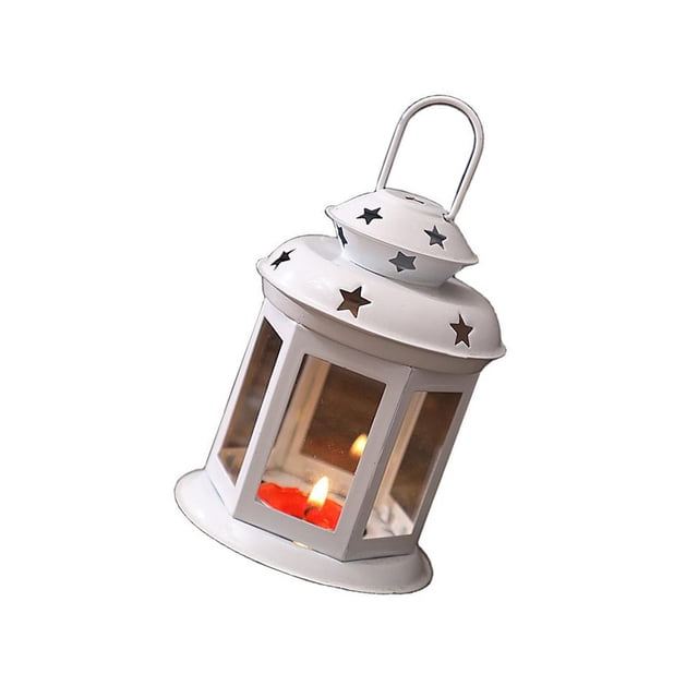 Billuyoard Caja de velas, candelero europeo de mano Vintage con asa, linterna colgante de arte a prueba de viento de cristal, sala de estar y Decoración del hogar