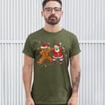 thumbnail image 3 of Tee Hunt Gingerbread Man and Santa Claus Dab Dance T-shirt Merry Christmas Men's Tee, Military Green, X-Large, 3 of 5