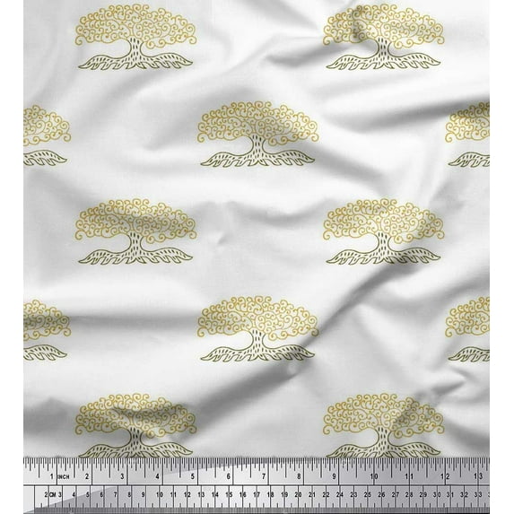 Soimoi Rayon Fabric Tree Block Print Fabric by Yard 56 Inch Wide