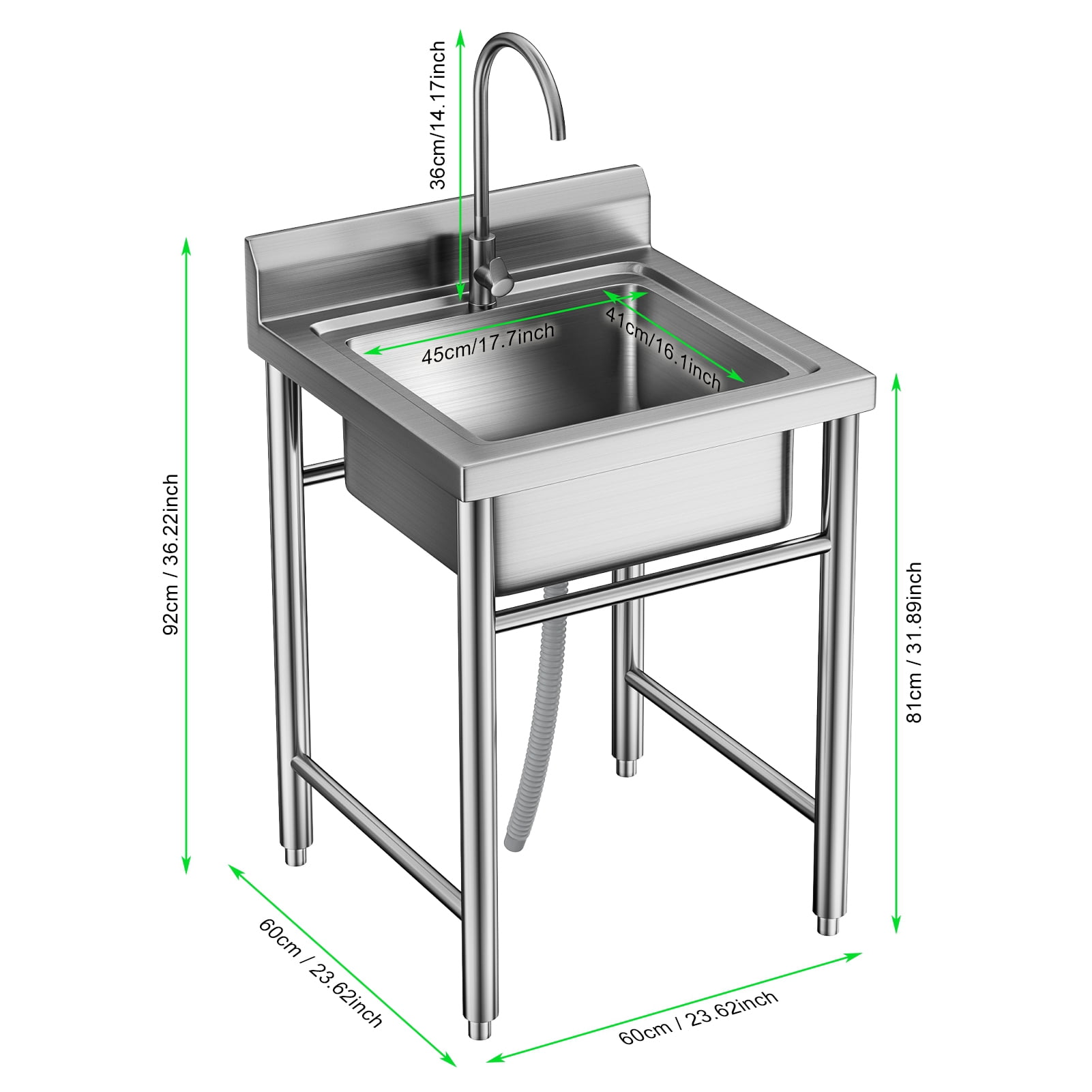 Suhire Freestanding Stainless Steel Utility Sink, Commercial Outdoor Sink with High Baffle, Single Bowl Laundry Sink for Restaurant Garage