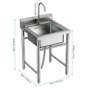 Trendix Single Bowl Utility Sink, Stainless Steel Sink with Cold and Hot Water Pipe for Laundry Room Bathroom Farmhouse, 23.62L, 23.62W, 37.4H