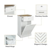 ELECWISH Kitchen Tilt Out Trash Can Cabinet Freestanding Trash Bin Holder Storage Drawer Waste Bin-Wooden Recycling Trash Cabinet,White