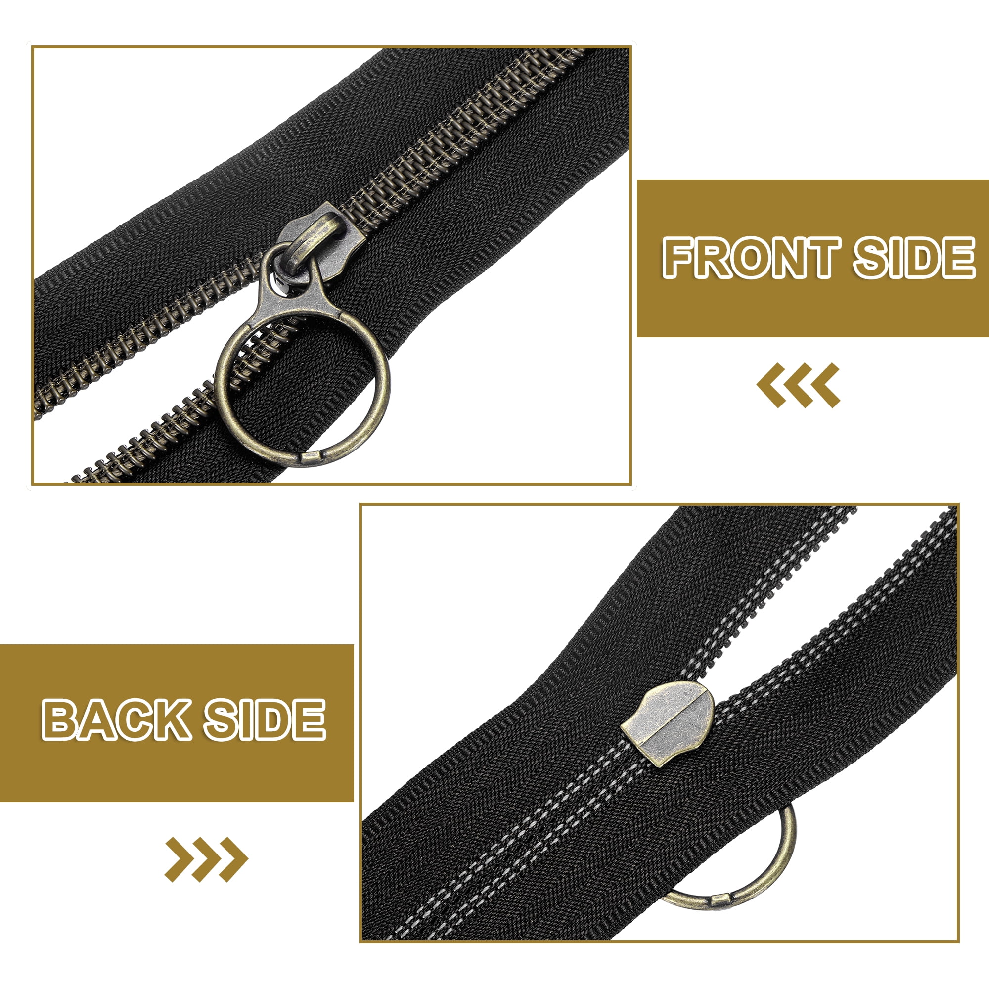 #5 10 Yards Nylon Coil Zippers, Bulk Coil Zipper by the Yards with 20pcs Vintage Brass Zippers Sliders for Diy Tailor Sewing Craft Bag Clothes, Black