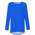 thumbnail image 4 of Sevevn Women's Solid T-shirt Long Sleeves Blouse Round Neck Casual Tops Blue M Family Gifts, 4 of 5