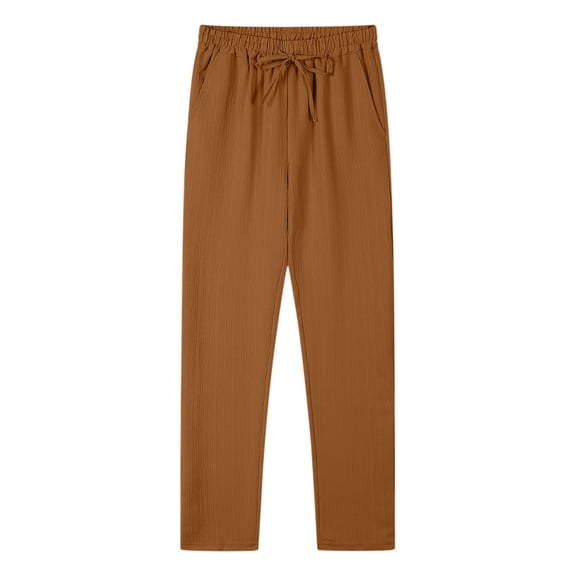 hlysgo Wide Leg Pants for Men Straight Elastic Waist Drawstring Trousers Summer Beach Vacation Pant with Pockets Brown,3xL