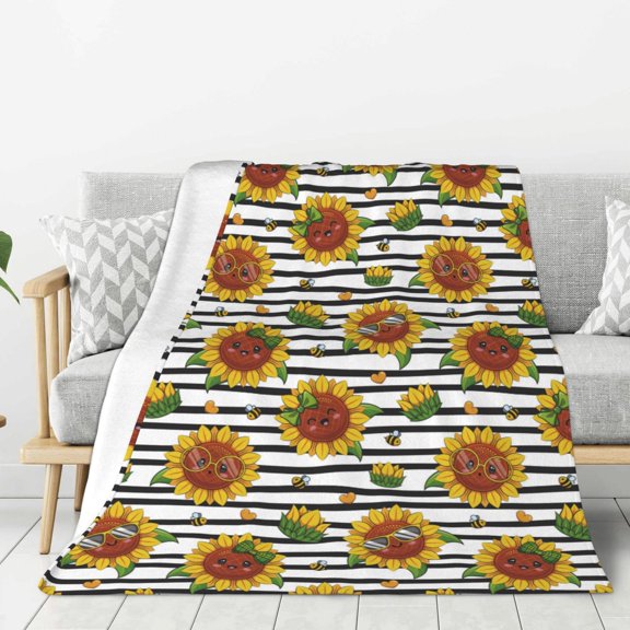 Rateoe Cute Sunflowers Pattern Flannel Throw Blanket, Ultra-soft Blanket for Bed, Couch, Car, Hypoallergenic Anti-pilling blanket-40"x30"(Vertical)