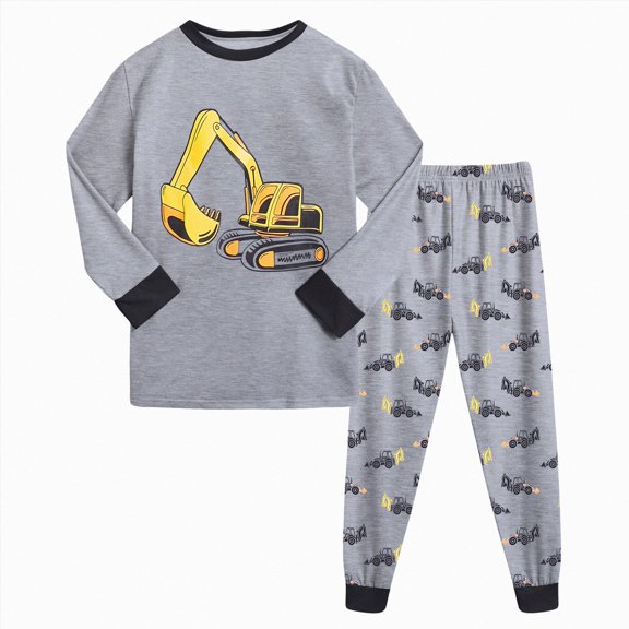 enyan Toddler Boys Planet Pajamas Dinosaur Cotton Kids Truck 2 Piece Train Kids Pjs Sleepwear Toddler Outfits for Boys Yellow,2-3 Years