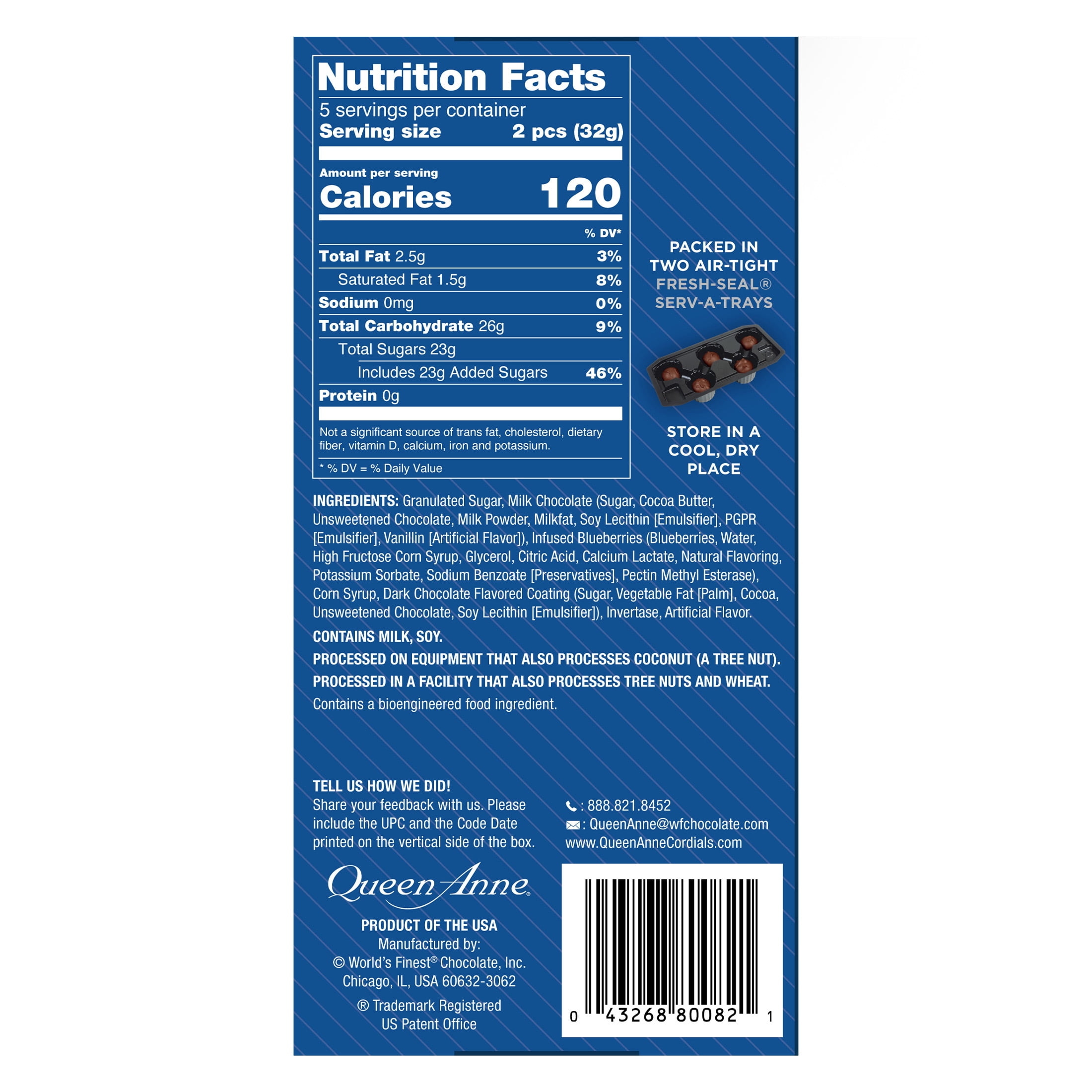 (2 pack) Queen Anne Milk Chocolate Cordial Blueberries, 5.6 oz, 10 Pieces