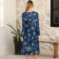 thumbnail image 4 of Women's Christmas Printed Fashionable Loose Round-Neck Dress for Casual Comfort and Holiday Festivities with Vintage Print,Royal Blue,S, 4 of 5