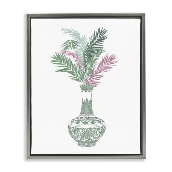 Stupell Industries Bohemian Botanical Ornate Pattern Vase Gray Floating Frame Canvas Art, 17 x 21, by Ziwei Li