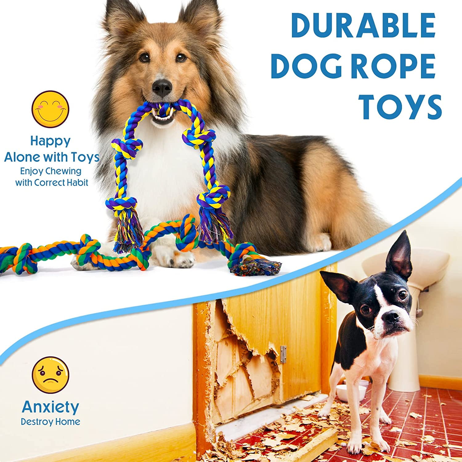 "XL Dog Chew Toys for Aggressive Chewers Large Breed, 2 Pack Tough Indestructible Dog Toys for Aggressive Chewers, Durable Puppy Chew Toys for Teething, Heavy Duty Cotton Dog Rope Toys for Large Dogs"