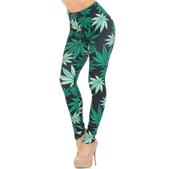 Creamy Soft Black Weed Extra Small Leggings - USA Fashionâ„¢ (XSmall One Size,Green)