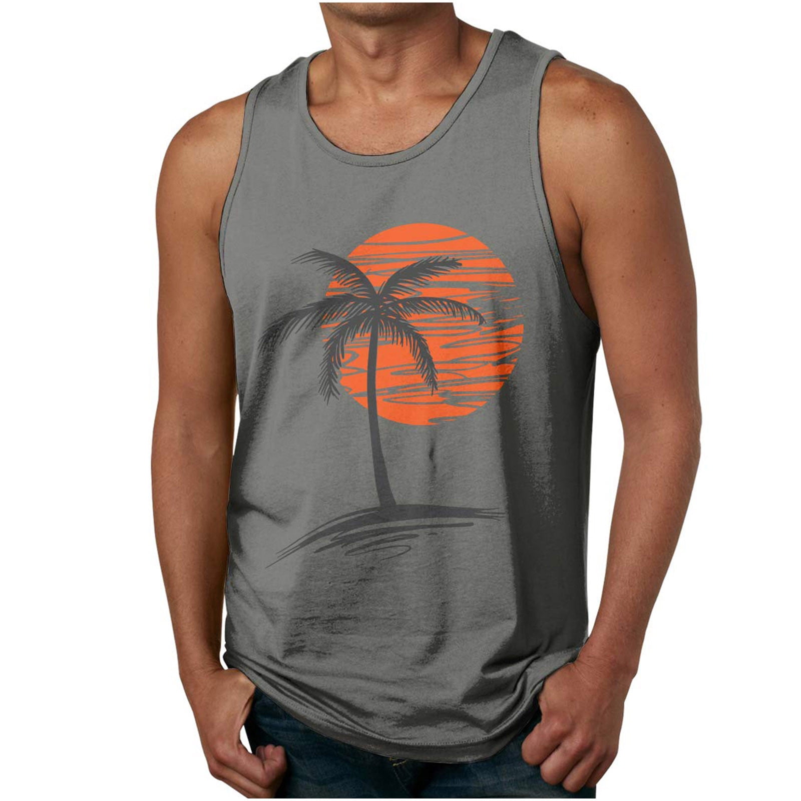 NaRHbrg Palm Tree Tanks Tops for Mens Cool Printed Graphic Sleeveless Tank Top Muscle Shirt for Workout Gym Jogging 