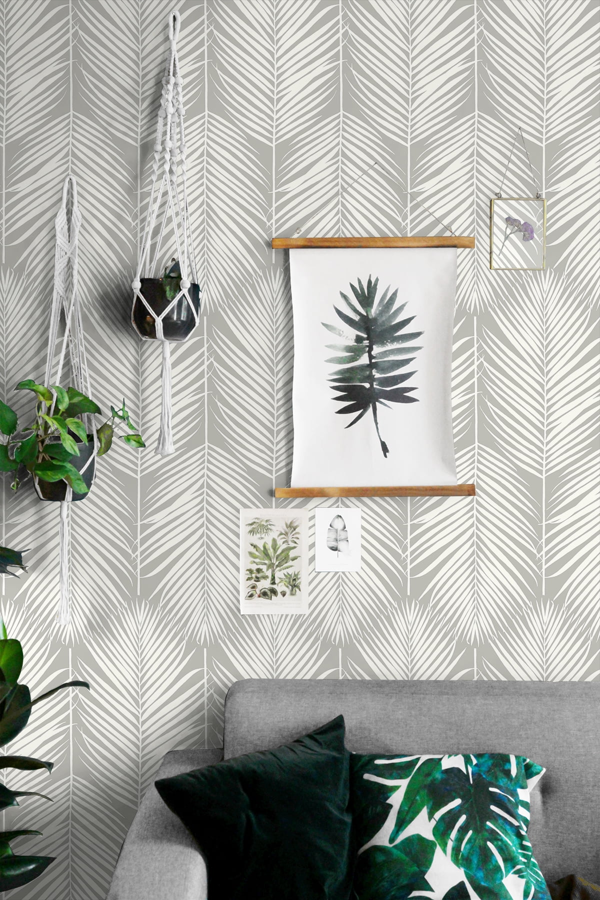NextWall Harbor Gray Palm Silhouette Peel and Stick Wallpaper