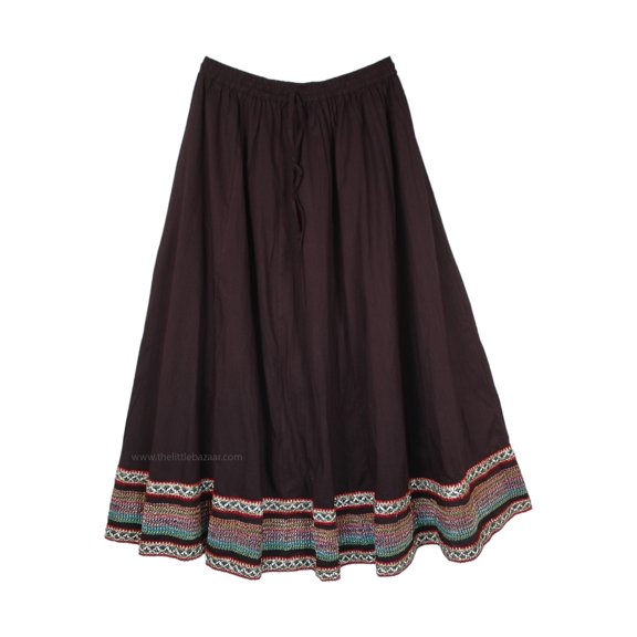 Midnight Black Skirt with Braided Multicolor Border Accents