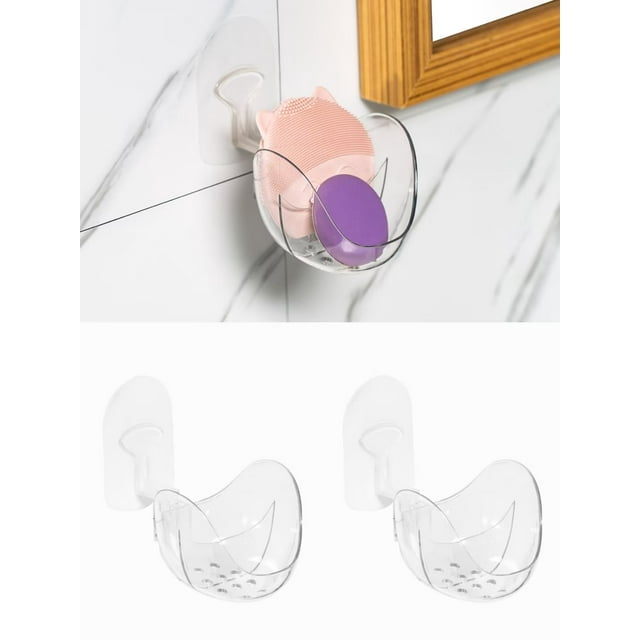 Jinsinto Multifunction Acrylic Small Makeup Organizer Storage for Vanity – Silicone Beauty Blender Makeup Sponge Holder Wall Mounted for Bathroom, Clear Makeup Brush Drying Rack Holder-2PCS