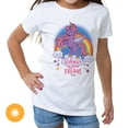 thumbnail image 2 of Del Sol Toddler Girls Crew Tee - Believe, White T-Shirt - Changes from Pink & White to Vibrant colors in the Sun - 100% Combed, Ring-Spun Cotton, Short Sleeve, 2 of 3