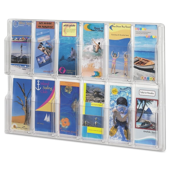 Safco Reveal Clear Literature Displays, 12 Compartments, 30" W x 2" D x 20.25" H, Clear