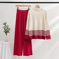 thumbnail image 3 of Scyoekwg Women's Knit 2 Piece Outfit Loose Color Block Fashion Fall Outfits Crewneck Long Sleeve Tops Wide Legs Pants Casual Outfits Casual Set (Red,M), 3 of 8