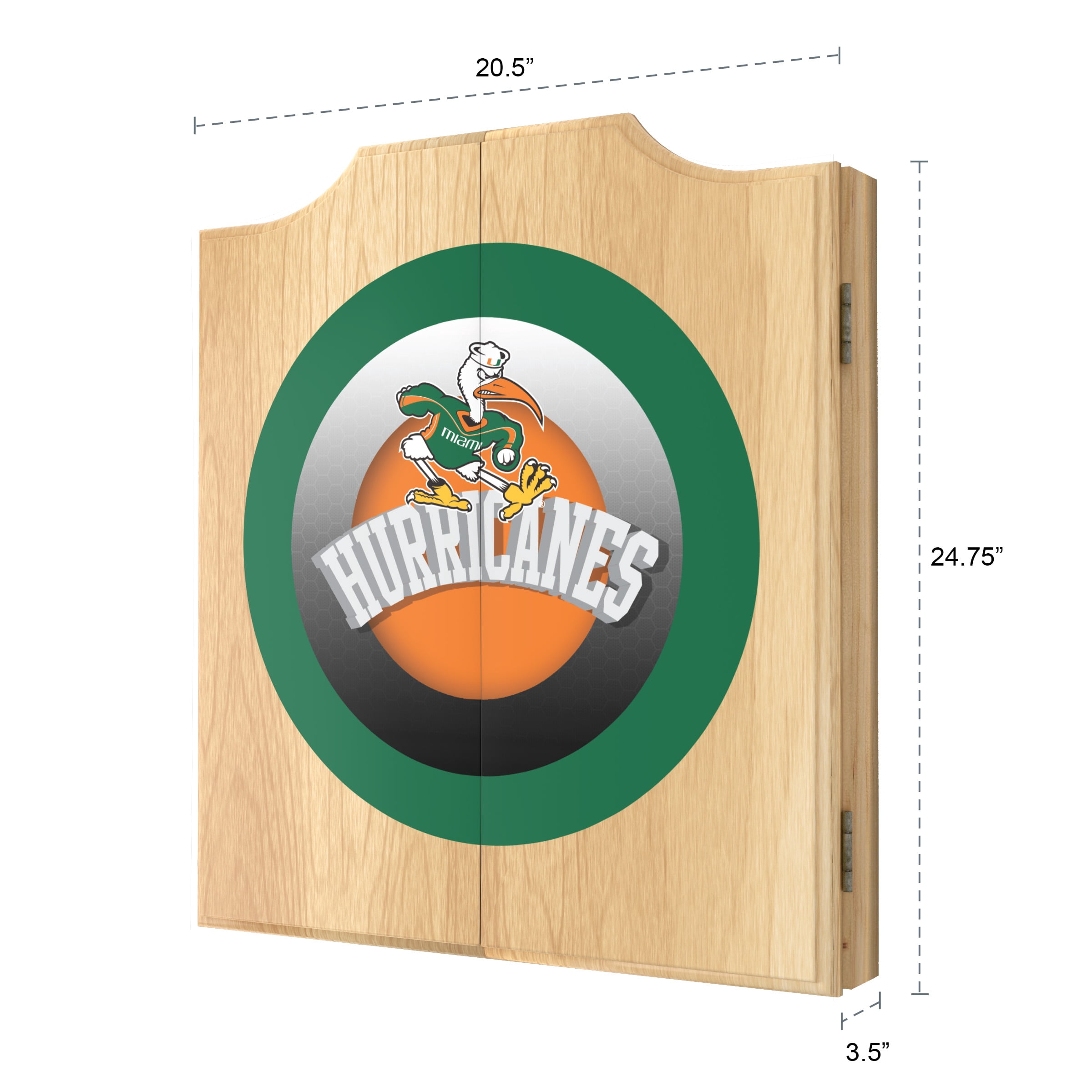 University of Miami Sebastian Honeycomb Dart Board Cabinet Set with 6 Steel Tip Darts
