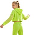 thumbnail image 5 of Aislor Girls Mesh Long Sleeve Drawstring Hooded Crop Top for Hip Hop Jazz Dancewear Fluorescent Green 10, 5 of 7