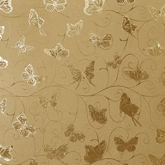 Dundee Deco Peel and Stick Self Adhesive Wallpaper - Animals Glitter Gold, Mustard Butterflies, Vines, 18 ft x 18 in