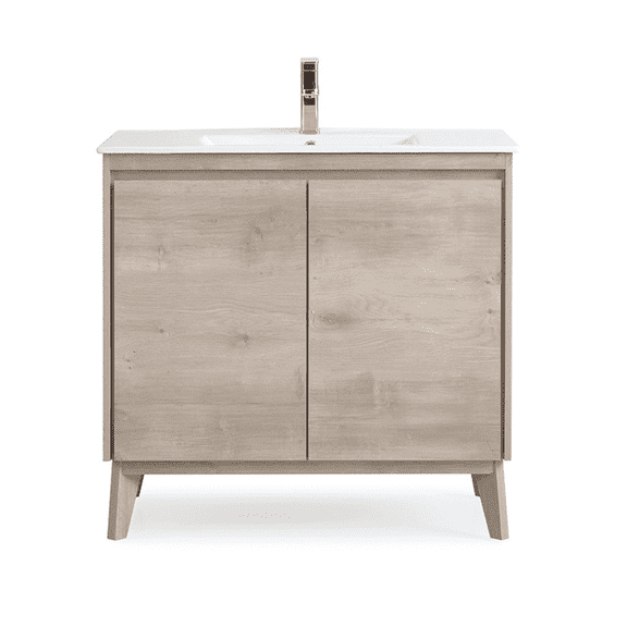 Tennant Brand 36" Light Oak Wood Finish Bathroom Vanity with Integrated Top