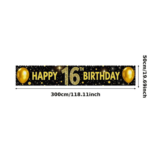 Glittery Gold Happy 16th Birthday Banner Backdrop Background Party Supplies Photography Props for Birthday Celebrations Party Decorations Photo Booth Decor