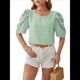 thumbnail image 1 of Blusa de Mujer con Cuello Redondo, Mangas Abullonadas y Tejido Jacquard de Bola de Pelo, de Verano y Otoño 2025 Judías XL, 1 of 10
