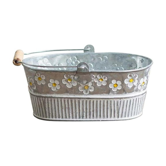 Metal Daisy Embossed Tin Bucket Storage Bucket with Handle for Desktop four