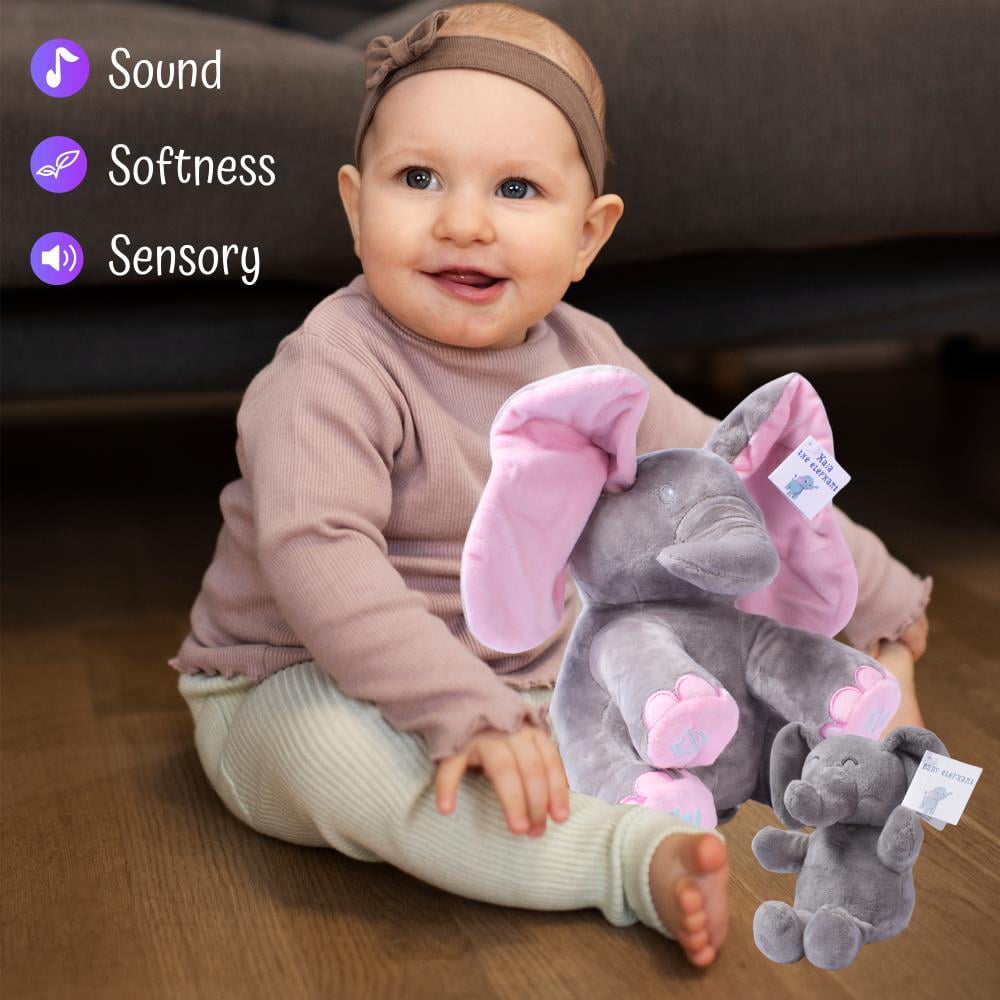 Stuffed Elephant Set - Kaia Interactive Musical Peek-A-Boo Elephant Stuffed Animal Toy & Soft Plush Baby Elephant, Gift for Birthday, Baptism, Baby Shower, Stuffed Toy for Toddlers & Kids, Ages 0 -Up