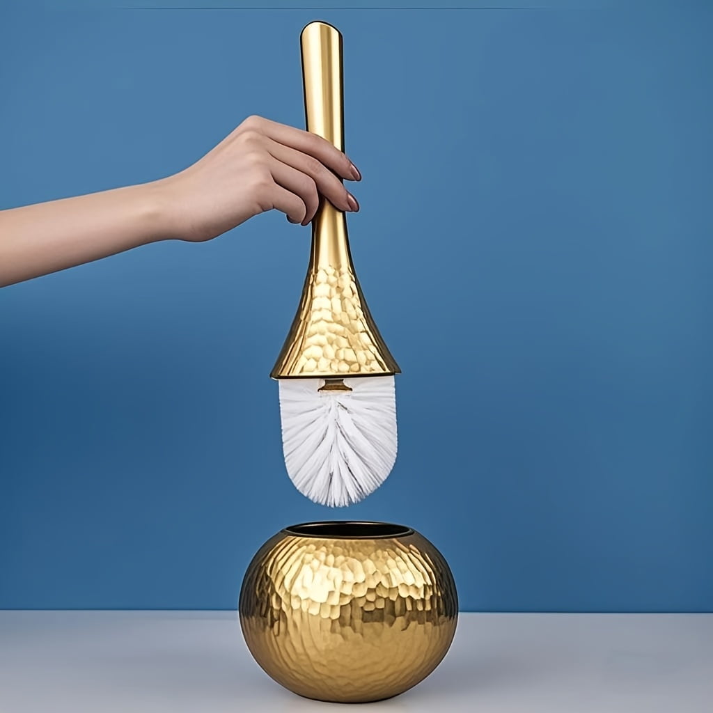 Toilet Bowl Brush Cleaner and Caddy Holder Set Toilet Scrubber for Bathroom （Gold）