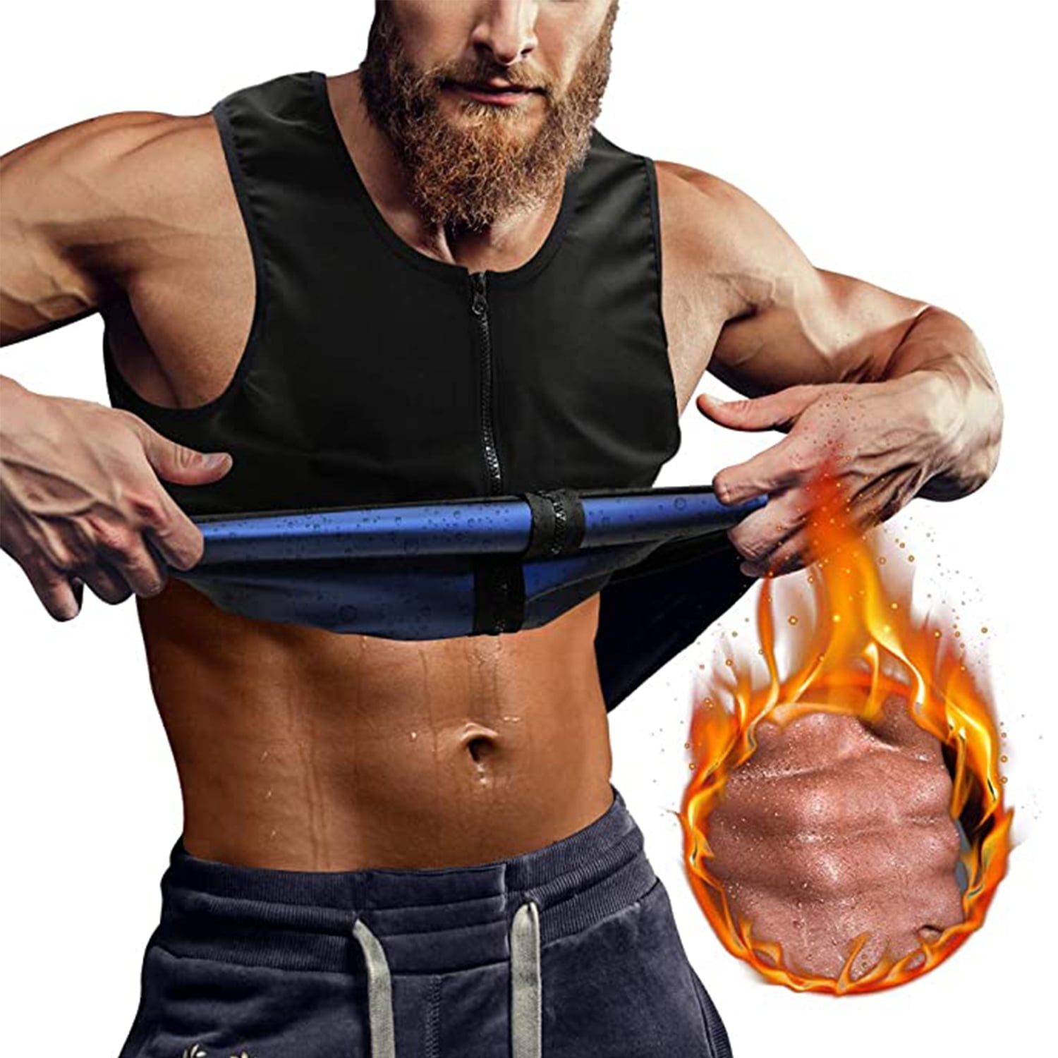 Men Waist Trainer Sauna Vest Sweat Body Shaper Slimming Polymer Weight Loss Zipper Tank Top Premium Workout Shirt 