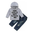 thumbnail image 3 of 2Pcs Toddler Baby Boy Jeans Clothes Set 3T 4T 5T Long Sleeve Hoodie Sweatshirts Top + Ripped Denim Pants Fall Winter Outfits, 3 of 10