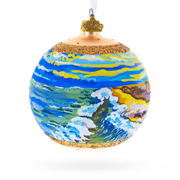 Sunset at the Ocean Painting Glass Ball Christmas Ornament 4 Inches