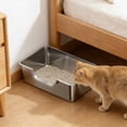 thumbnail image 4 of Kraoden Stainless Steel Cat Litter Box with High Sides, Odor Control, Anti-Scatter Design, Non-Slip Bottom, Large Capacity for Easy Cleaning, Ideal for All Cat Litter Types, 4 of 6