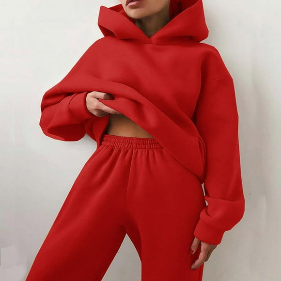AMERTEER Ensemble de Survêtement pour Femmes à Capuchon, Deux Pièces, Poches, Pantalon de Survêtement, Jogger de Sport, Survêtement, Chandail à Capuchon de Sport Uni, Vêtements de Sport