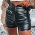 thumbnail image 2 of Women's High Waisted Stretchy Denim Bermuda Shorts Vegan Leather Pants Edgy Stretch Slim Solid Color Straight Wide Leg Zip Up Summer Casual Beach Shorts S-XL, 2 of 9